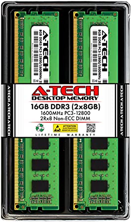 A-Tech 16GB (2x8GB) DDR3 1600 MHz PC3 12800 DIMM Desktop RAM Kit | 2Rx8 1.5V 240-Pin Non-ECC Unbuffered Memory Upgrade Modules