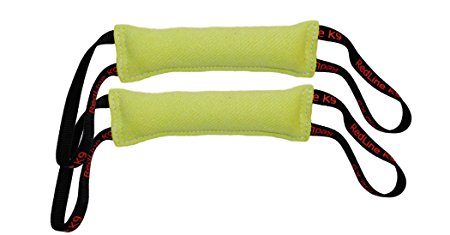 Lime Green Bundle of 2 French Linen Dog Tug Toys (3" X 10") 2 Handles Redline K9