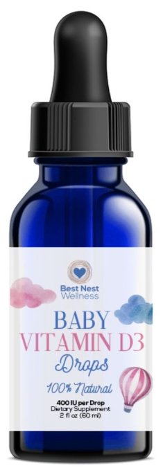 BEST Nest Baby Vitamin D Drops, All Natural Liquid Supplement with Bulb Dropper, 400 IU Per Drop, Perfect for Kids of All Ages, Over 2000 drops, 2 Oz Bottle