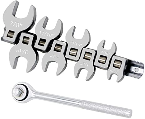 GOSWIFT SAE 3/8 Inch Drive Crowfoot Wrench Set 3/8" 7/16" 1/2" 9/16" 5/8" 11/16" 3/4" 7/8" Crows Feet Wrench Set Use with 3/8 In Drive Ratchet Extension Bar