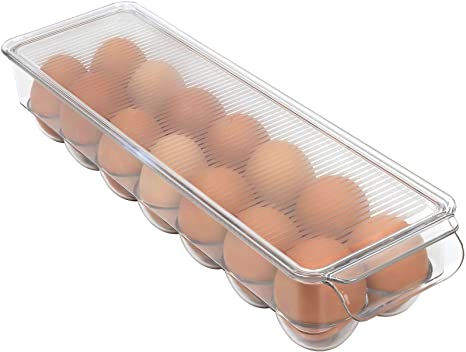 Greenco Stackable Refrigerator Egg Storage Bin with Lid, Stores 14 Eggs, Clear