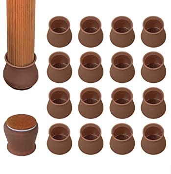 Chair Leg Floor Protectors, 16 PCS Upgraded Silicone Chair Leg Caps with Felt Pads, Elastic Silicone Furniture Protection Cover for 1 1/8 to 1 5/8 Inch Chair/Table Feet (Brown)