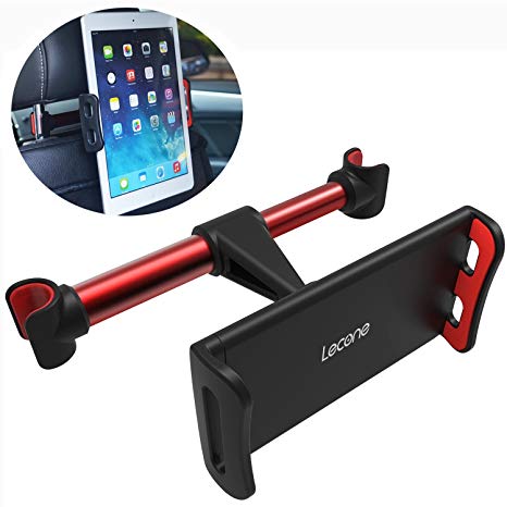 Car Headrest Mount, Lecone 360° Rotated Vehicle Seat Back Stand Bracket Holder Racket for 4.4''- 11'' Smartphones, Tablets, Kindle Fire, Nintendo Switch (Black & Red)