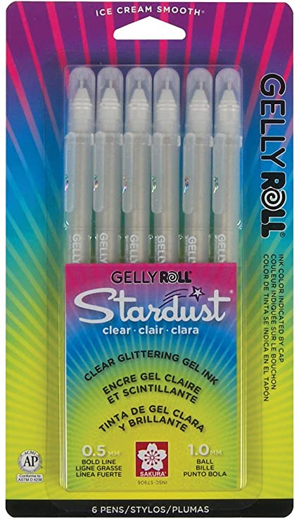 Sakura 57906 6-Piece Gelly Roll Stardust Gel Pen Set, Bold, Clear