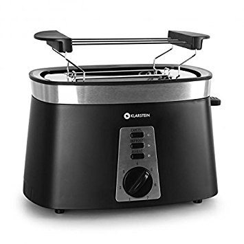 Klarstein Sunday Morning 2 Slice Toaster with Warming Rack 7 Selectable Browning Levels and Heat-Insulated Cool Touch Housing (920W, Defrost Function, Warm-Up Function) Black