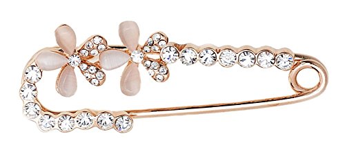 Maikun Butterfly Scarf Clip Faux-Pearl Diamante Ornament Pin Brooch Rose Golden-Tone Tone