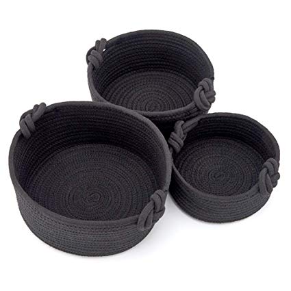 EZOWare Set of 3 Decorative Soft Knit Baskets Bins Storage Organizer, Perfect for Storing Small Household Items - Black