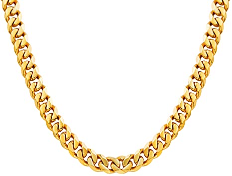 Men Chunky Miami Curb Cuban Chain Necklace 18k Real Gold Plated Stainless Steel Link Necklace for Men Women 6mm to 11mm 16 Inches to 36 Inches