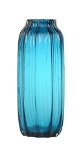 Casamotion Ribbed Hand Blown Art Glass Vase Gift Boxed Blue 12 Inch