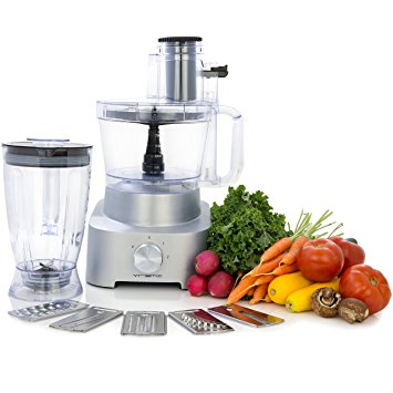 Vremi Food Processor and Blender with 5 Multi-Function Blades; 800 Watt, 2 Speed, includes 6.5 Cup Pitcher and 14 Cup Blender Bowl