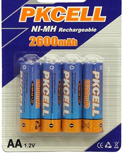 BlueDot Trading AA Rechargeable NiMH Batteries, 2600mAH/1.2V, 4 Count