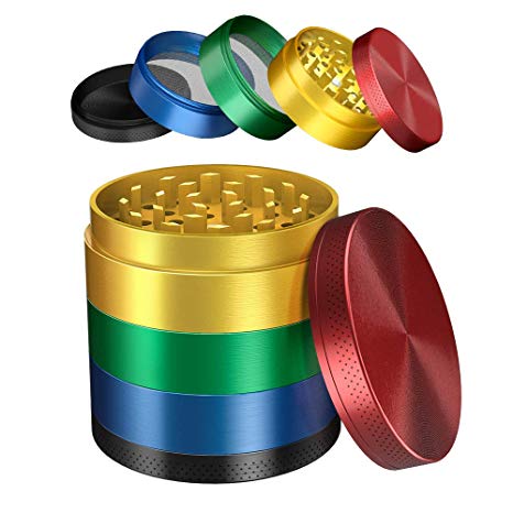 iRainy [5 Piece] Spice Herb Grinder with Pollen Catcher, 2.1 Inch, Metal Multicolor - 5 Pieces