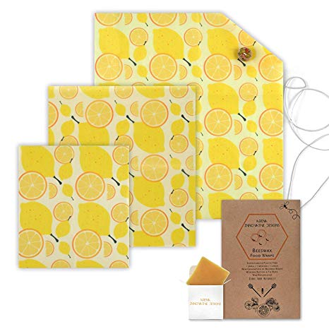 Organic Beeswax Wraps | Reusable, Eco-Friendly Food, Sandwich, Snack Wrap | Plastic Free | Premium Set of 6, 1 Large, 1 Medium, 1 Small Wrap, Button, Tie and Refresh Wax for Longer Usage
