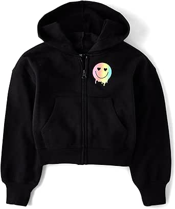 The Children's Place girls Long Sleeve Cropped Hooded Zip Up