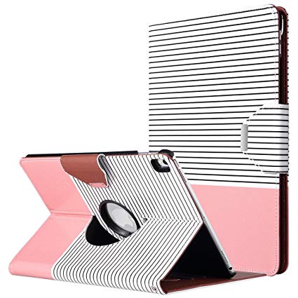 ULAK iPad Pro 10.5 Case, Multi-Angle 360 Degree Rotating Stand Protective Cover with Auto Sleep/Wake Feature Hand Strap for Apple iPad Pro 10.5 Inch 2017 Release (Rose Gold/Black Stripe)