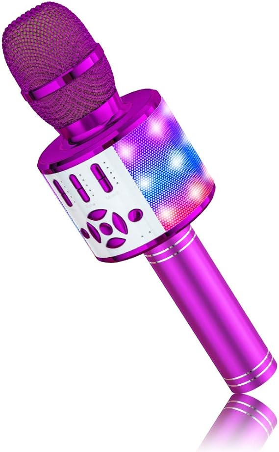 BONAOK Bluetooth Wireless Microphone, Lyrics (Voice) Elimination Karaoke Wireless Microphone, Mic with Led Lights, Home Party KTV Karaoke Machine,Compatible with IOS Android Bluetooth Devices（Purple）