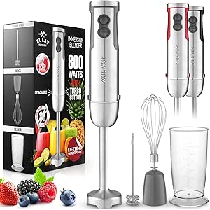 Zulay 3-in-1 Immersion Blender Handheld - 800 Watt Hand Blender With 12 Speeds - Emulsion Blender Handheld - Handheld Blender - Comes With Whisk, Frother & Stick Blender for Smoothies & Soup - (Gray)