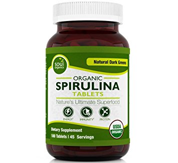 #1 Organic Spirulina Tablets – Purest Superfood Tablets 100% Certified for Quality, Safety, Maximum Nutrient Density, Vegan Protein & Anti-Aging / Energy Boosting, USDA Certified, 500 mg 180 count