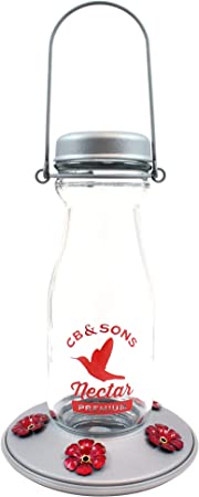 More Birds Jersey Cow Milk Bottle-Style Glass Hummingbird Feeder with Five Feeding Stations, 18-Fluid-Ounce Capacity