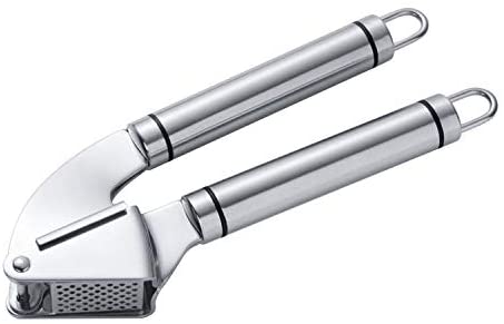 Ocean Pro Garlic Press. Stainless Steel Mincer, with Small Brush & Silicone Roller Peeler. Easy Clearing, Safe Using and User-Friendly