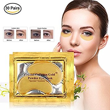 24k Gold Eye Pads-30 Pairs Collagen Eye Mask Powder Crystal Gel For Anti-Aging & Moisturizing Reducing Dark Circles, Puffiness, Wrinkles by INSANY
