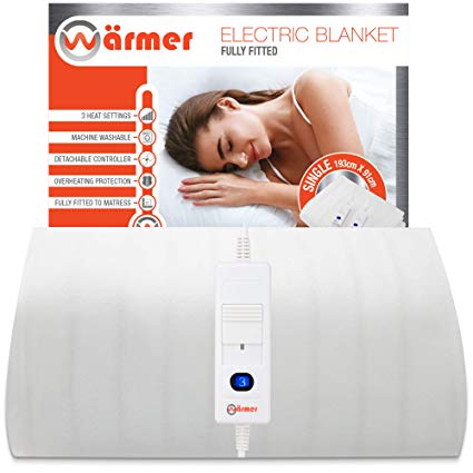 Wärmer Single Electric Blanket,193 X 91cm, Fully Fitted Mattress Cover with 3 Heat Settings, Controllers and Machine Washable