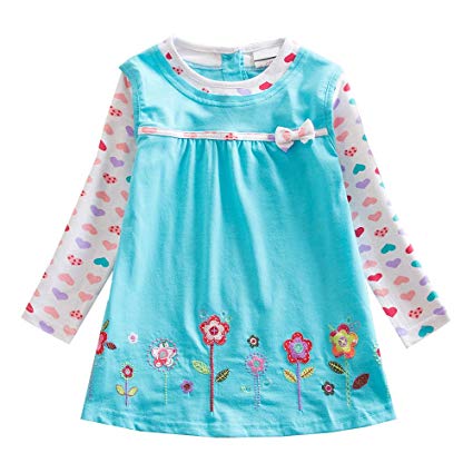 DXTON Little Girl Children Kid Long Sleeve Flower Cotton Dresses