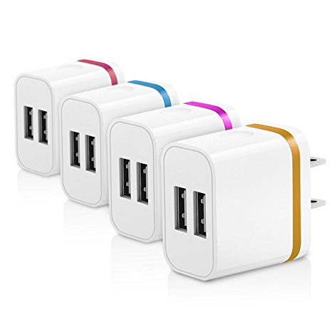 Canjoy 4 Pack 2A 10W Portable Colorful USB Plug Wall Chargers For iPhone 7 / 6s / Plus, iPad Air 2 / mini 3, Galaxy S7 / S6 / S6 Edge / Edge & More (Rose/Blue/Orange/Rose-Golden)