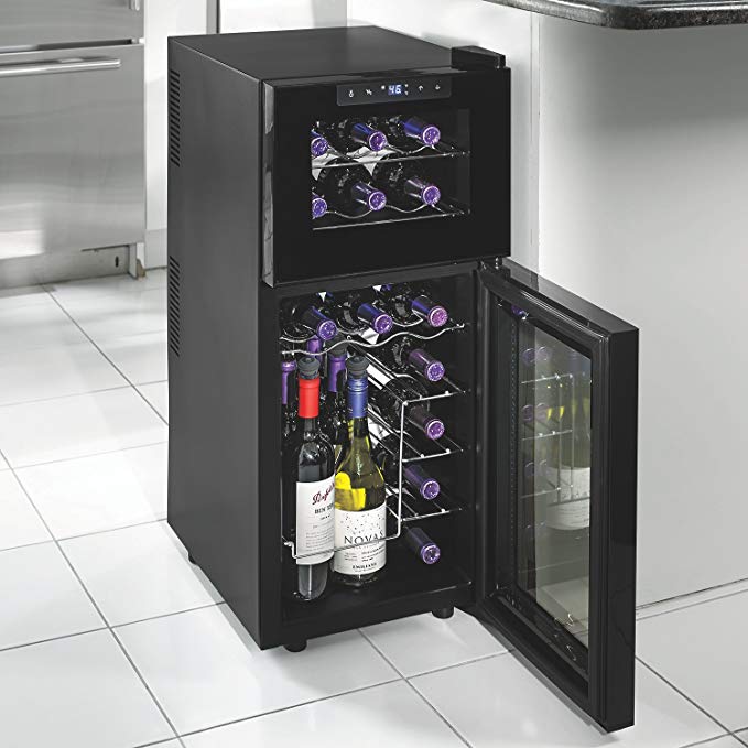 Wine Enthusiast 272 03 19 05 Silent 21 Bottle Dual Zone Touchscreen Wine Cooler, Black