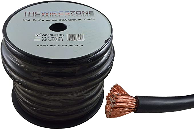 0 Gauge 50 Feet Wire 1/0 AWG High Performance Flexible Amp Power Ground Cable (Black)