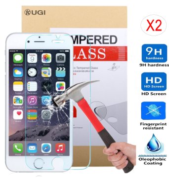 iphone se Screen protector, KuGi ® iphone se / 5s / 5 / 5c - (2 pack) High Quality 9H Hardness HD clear Tempered Glass Screen Protector for apple iphone se / 5s / 5 / 5c smartphone. (HD Clear - X2)