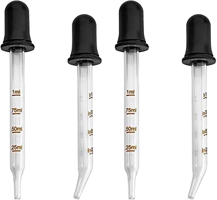 Eye Droppers - Pack of 4, Bulk Bent & Straight Tip Calibrated Glass Medicine Dropper Set