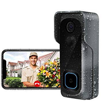 Video Doorbell 1080P HD Doorbell Camera/IP65 Waterproof/16GB Micro SD Card/Night Vision/Two-Way Audio/166°Wide Angel/PIR Motion Detection for iOS & Android