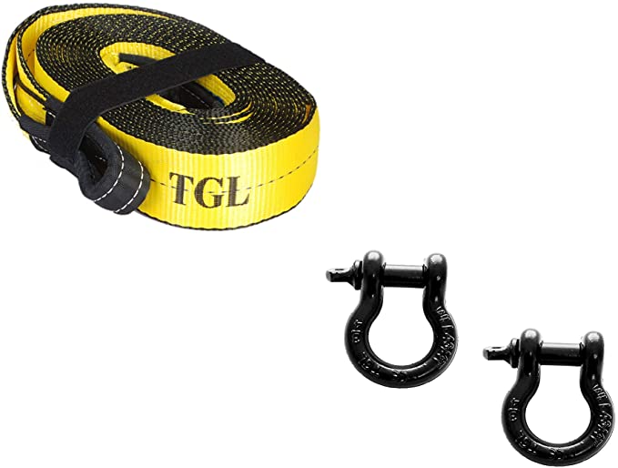 TGL 3 inch 20 Foot, 30,000 Pound Tow Strap with 2-Pack of 3/4 inch D Rings