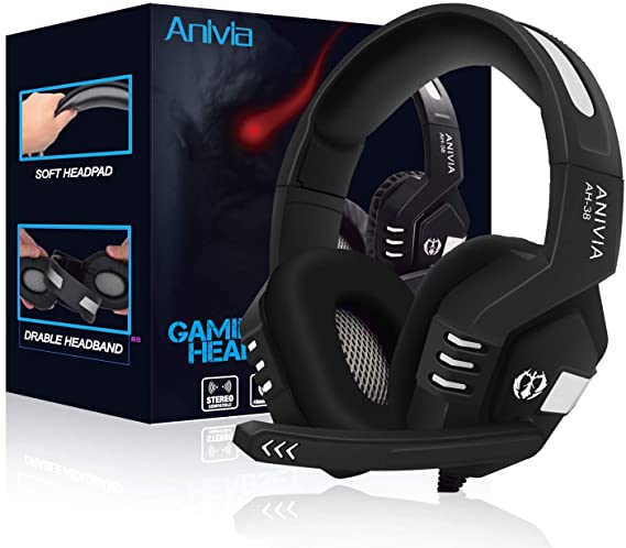 Gaming Audio Headset with Microphone, Anivia AH38 3.5mm Stereo Surround Sound for Xbox/MAC/Laptop/PC/Phone (Black Silver)