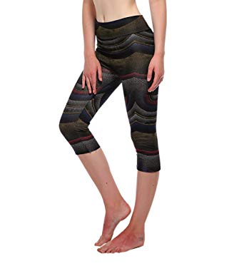 Manstore Women's Printed Active Workout Capri Leggings Fitted Stretch Tights Exercise Active Wear