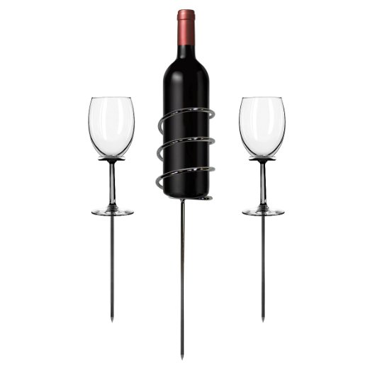 Sorbus Wine Stakes Set, Wine Sticks Holds Bottle and 2 Glasses Preventing Them from Spilling or Breaking