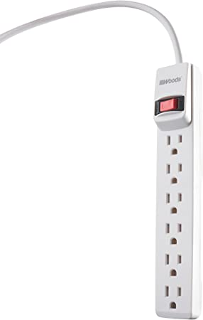 Woods 41345 Surge Protector with Overload Safety Feature, 6 Outlets for 280J of Protection, 1.5' Cord, White