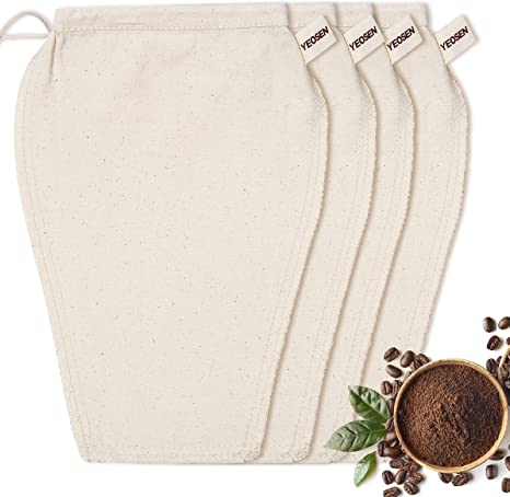 (4 Pack) Reusable Coffee Filters, Cold Brew Coffee Bag, Large Capacity Permanent Coffee Filters, Super Durable Organic Natural Cotton Coffee Filters for Mason Jars,jugs , Bottles, etc.…