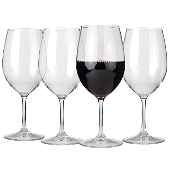 Lily's Home Unbreakable Cabernet and Merlot Bordeaux Red Wine Glasses, Made of Shatterproof Tritan Plastic, Ideal for Indoor and Outdoor Use, Reusable and Dishwasher-Safe, Crystal Clear (20 oz. Each, Set of 4)