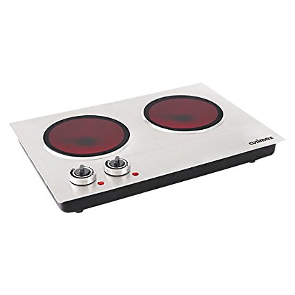 Cusimax CMIP-C180 1800W Infrared Cooktop, Ceramic Double Countertop Burner with Dual Temperature Control,Stainless Steel
