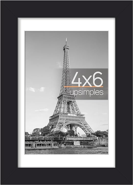 upsimples 4x6 Picture Frame, Display Pictures 3.5x5 with Mat or 4x6 Without Mat, Wall Hanging Photo Frame, Black, 1 Pack