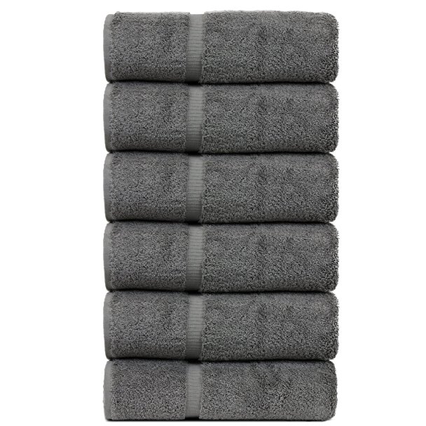 Luxury Hotel & Spa Towel Turkish Cotton Hand Towels - Gray - Dobby Border - Set of 6