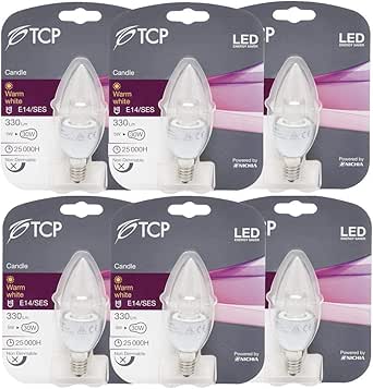 Allcam TCP 5W E14 LED Candle Light Bulb Small Edison Screw SES 3000K Warm White Pack of 6