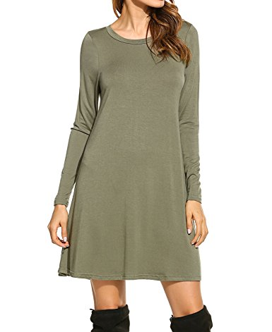 Bluetime Women's Winter Fall Basic Long Sleeve Casual Loose Dress