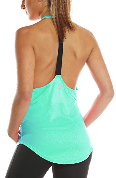 icyzone Workout Tank Tops for Women - Athletic Yoga Tops, T-Back Running Tank Top