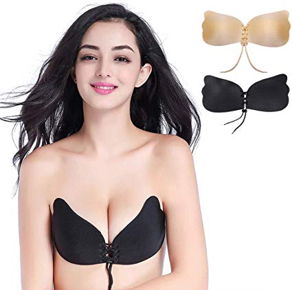 Okutani Strapless Backless Bra,[2 Pack ] Self Adhesive Backless Bra Silicone Invisible Push up Bra for Women