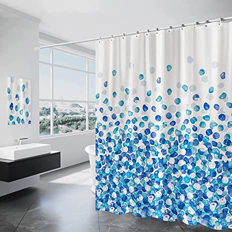 Fabric Shower Curtain, Blue Flower Petals Bathroom Shower Curtains Mould and Mildew Resistant with Hooks, 180 x 180 cm Waterproof Polyester, Weighted Hem, Washable Shower Curtain for Bathroom