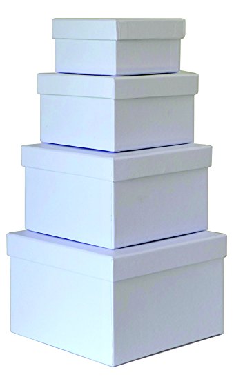 Cypress Lane Square Gift Boxes, a Nested Set of 4, 4x4x2 to 6.5x6.5x4.5 inches (White)