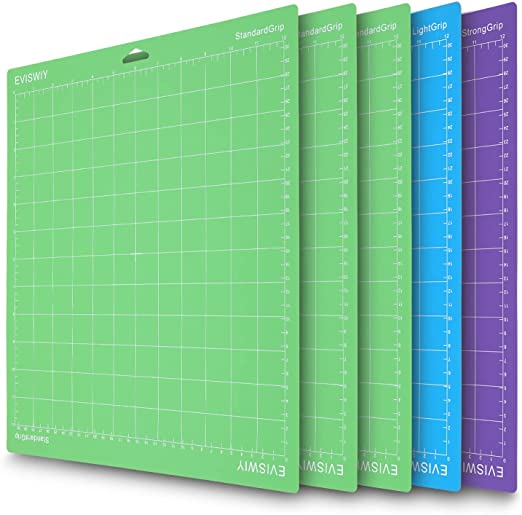 EVISWIY Variety Mats for Cricut Explore Air 2/Air/One/Maker StandardGrip/LightGrip/StrongGrip Multiple Adhesive Sticky Green Blue Purple Cricket 12x12 Cutting Mats for Cricut 5 Pack